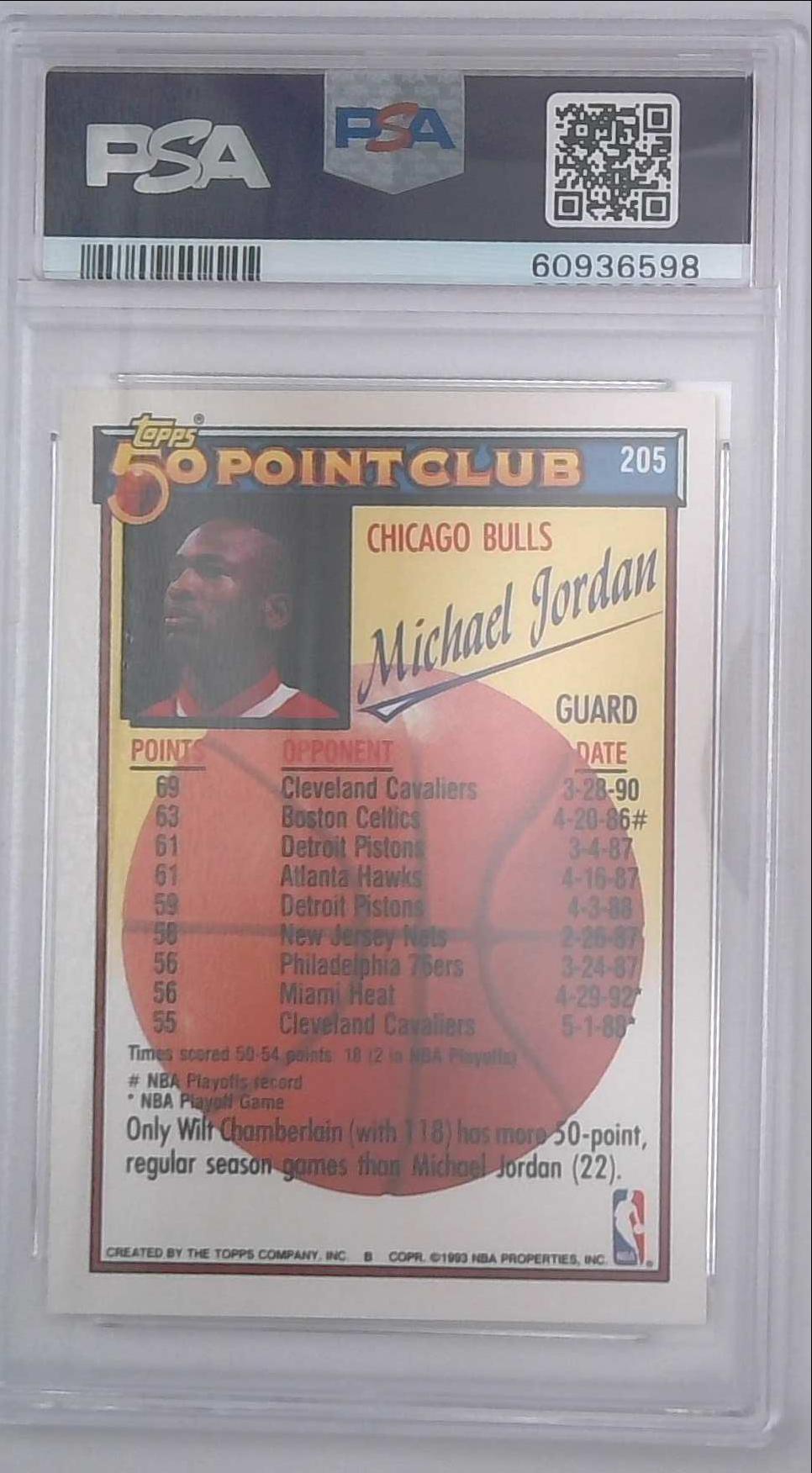 1992 Topps #205 Michael Jordan Card 50 Point Club PSA 9 Bulls
