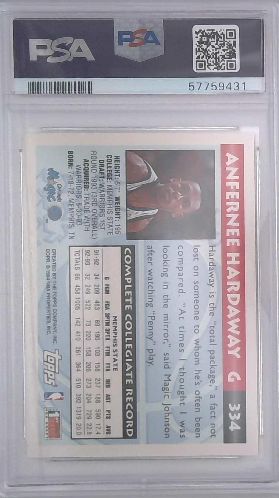 1993 Topps Anfernee Hardaway RC #334 MAGIC PSA 10