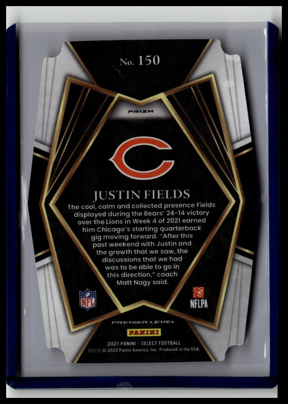 2021 Panini Select Justin Fields #150 Bears Green &Yellow Prizm Die Cut Rookie