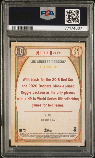 2021 Topps Gypsy Queen #250 Mookie Betts Team Script Font Swap SP PSA 9