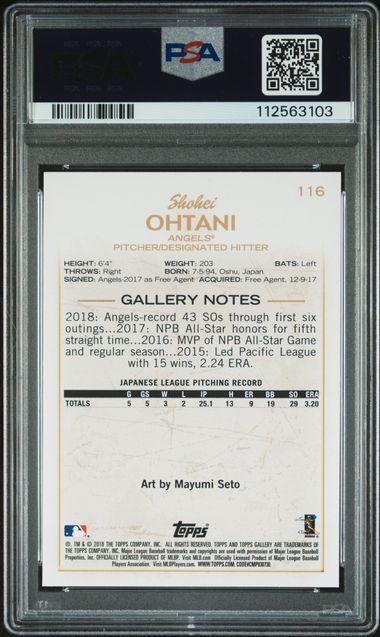 2018 Topps Gallery Shohei Ohtani Rookie #116 PSA 10