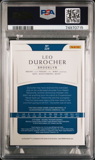 2018 Panini National Treasures Relics /99 Leo Durocher #224 PSA 8