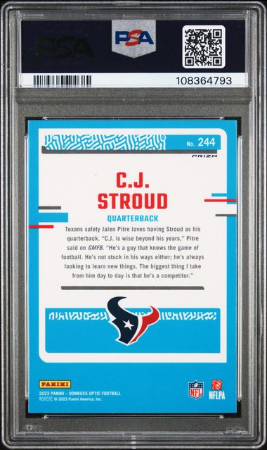 2023 PANINI DONRUSS OPTIC #244 CJ STROUD PURPLE SHOCK ROOKIE PSA 10