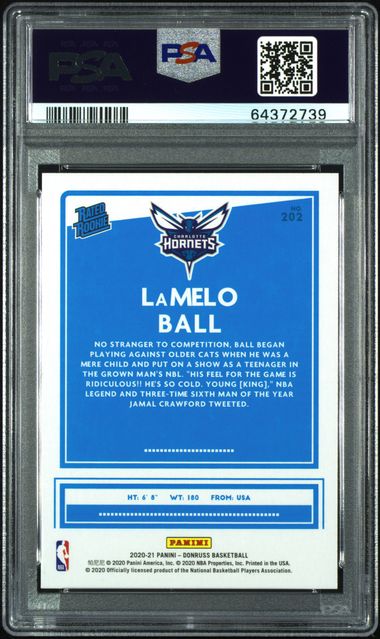 2020 Donruss Rated Rookies Yellow Flood Lamelo Ball #202 PSA 10 GEM MT Rookie RC