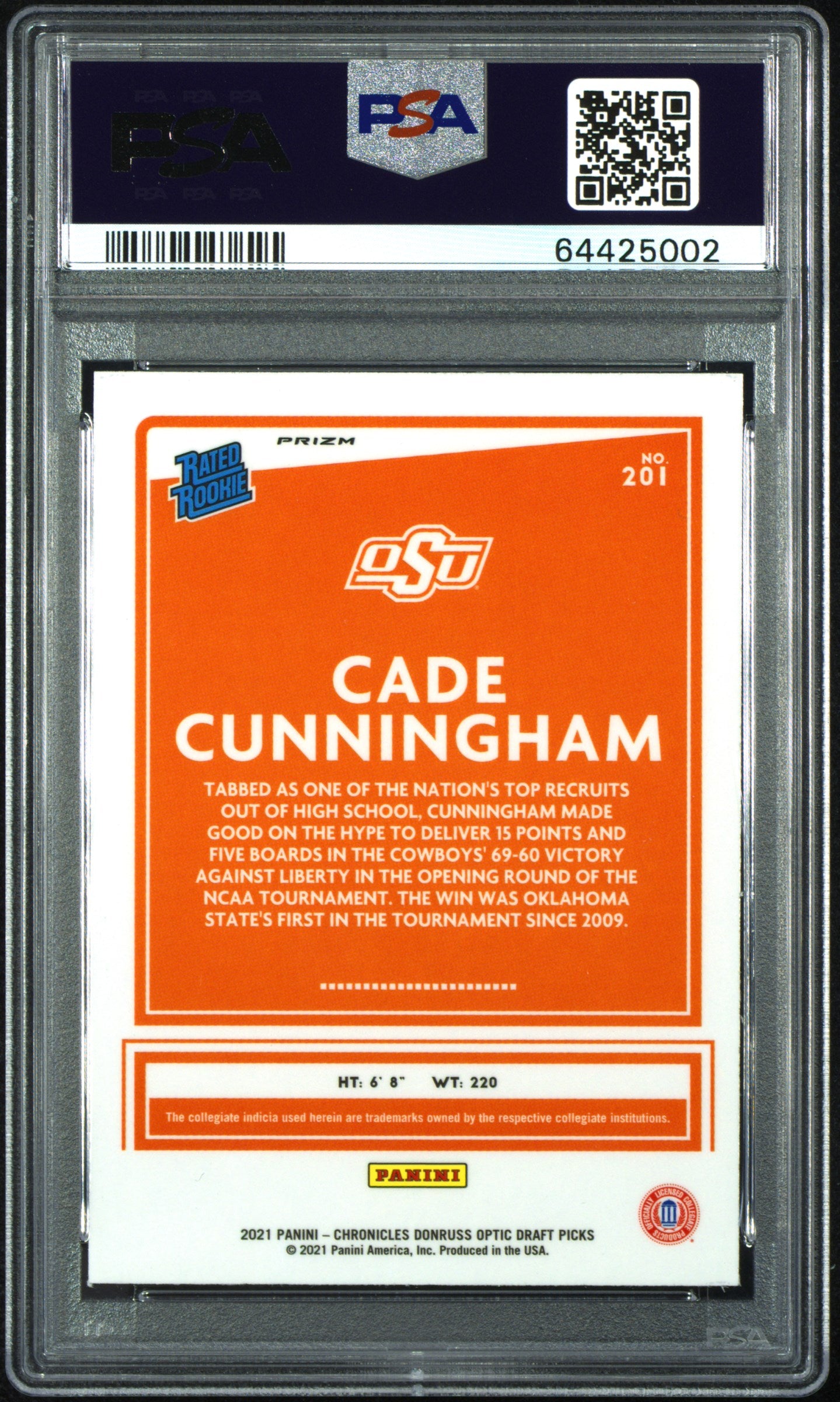 2021 Panini Chronicles Draft Picks Cade Cunningham Optic Pulsar Rated Rookie PSA 9