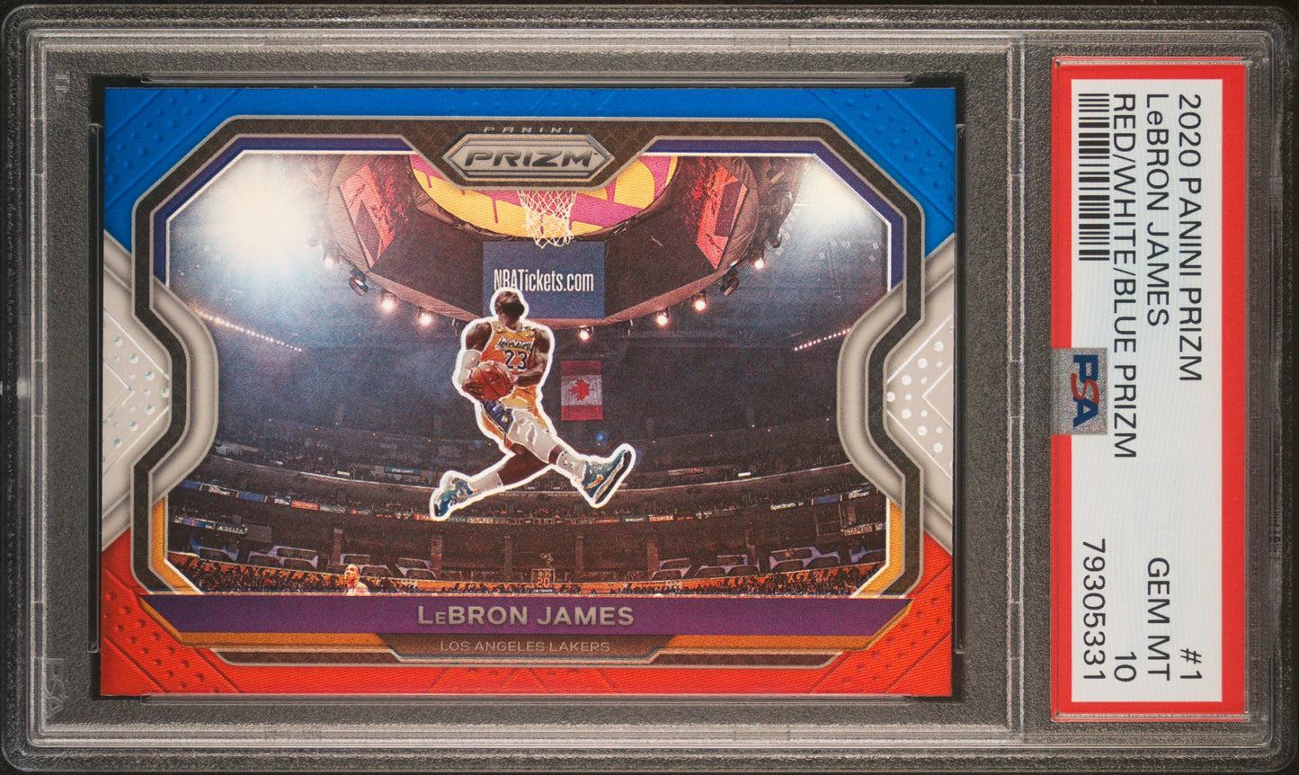 2020 Prizm Red White Blue Lebron James Kobe Tribute PSA 10
