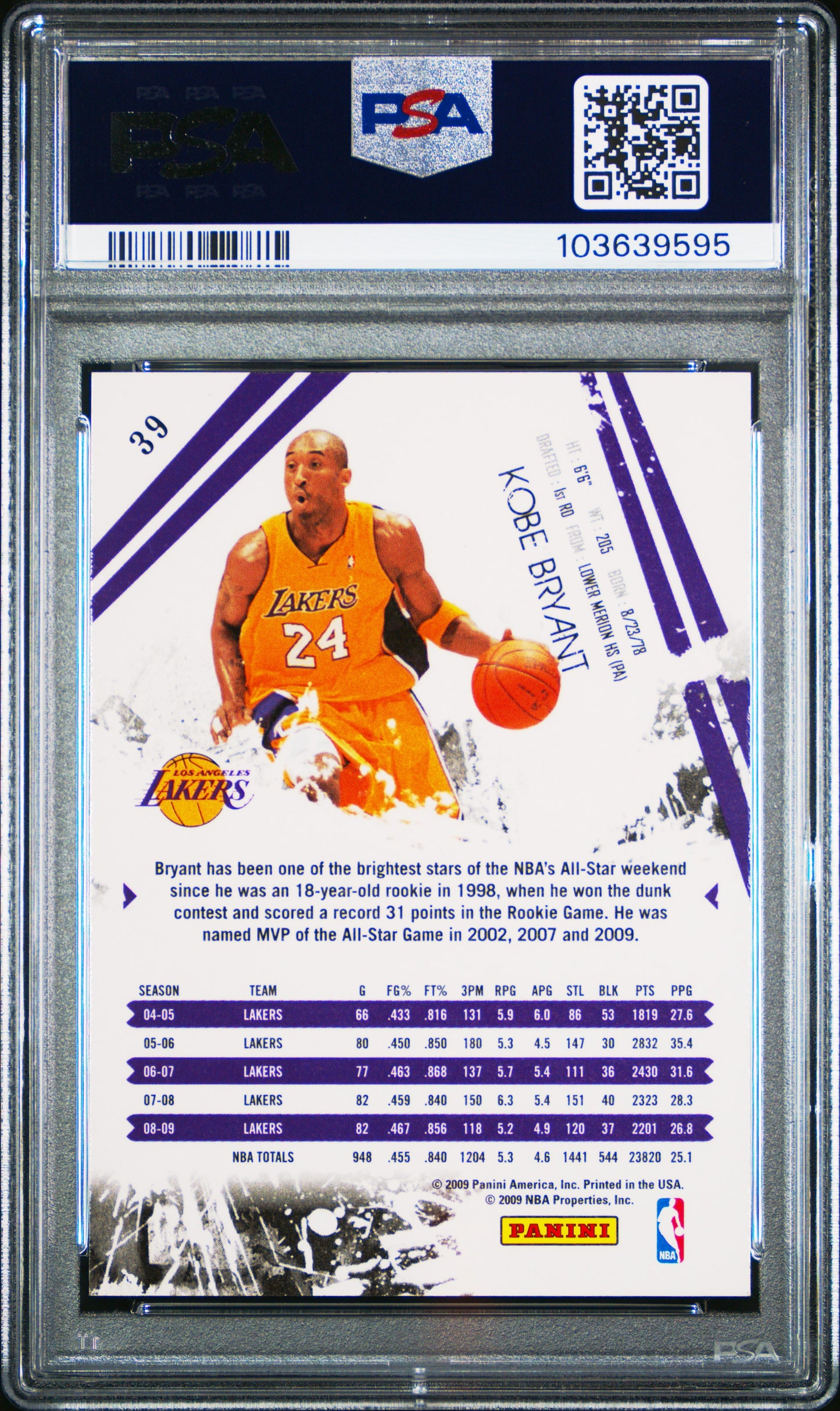 2009 PANINI ROOKIES & STARS #39 KOBE BRYANT LAKERS PSA 10