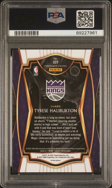 2020 PANINI SELECT #189 TYRESE HALIBURTON RED/WHITE/ORANGE SHIMMER ROOKIE PSA 10
