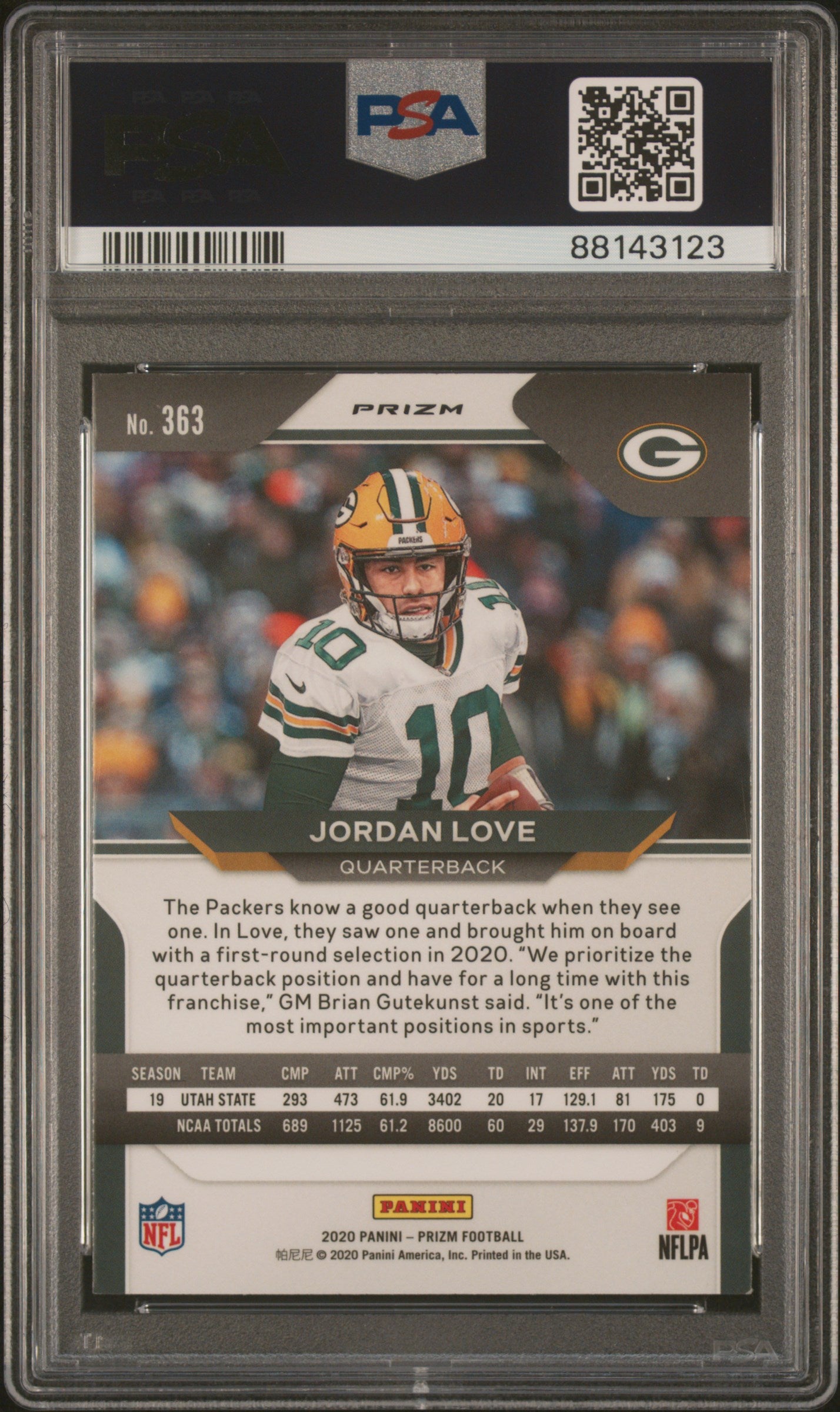 2020 Panini Prizm Jordan Love #363 Orange Disco Rookie RC MINT PSA 9