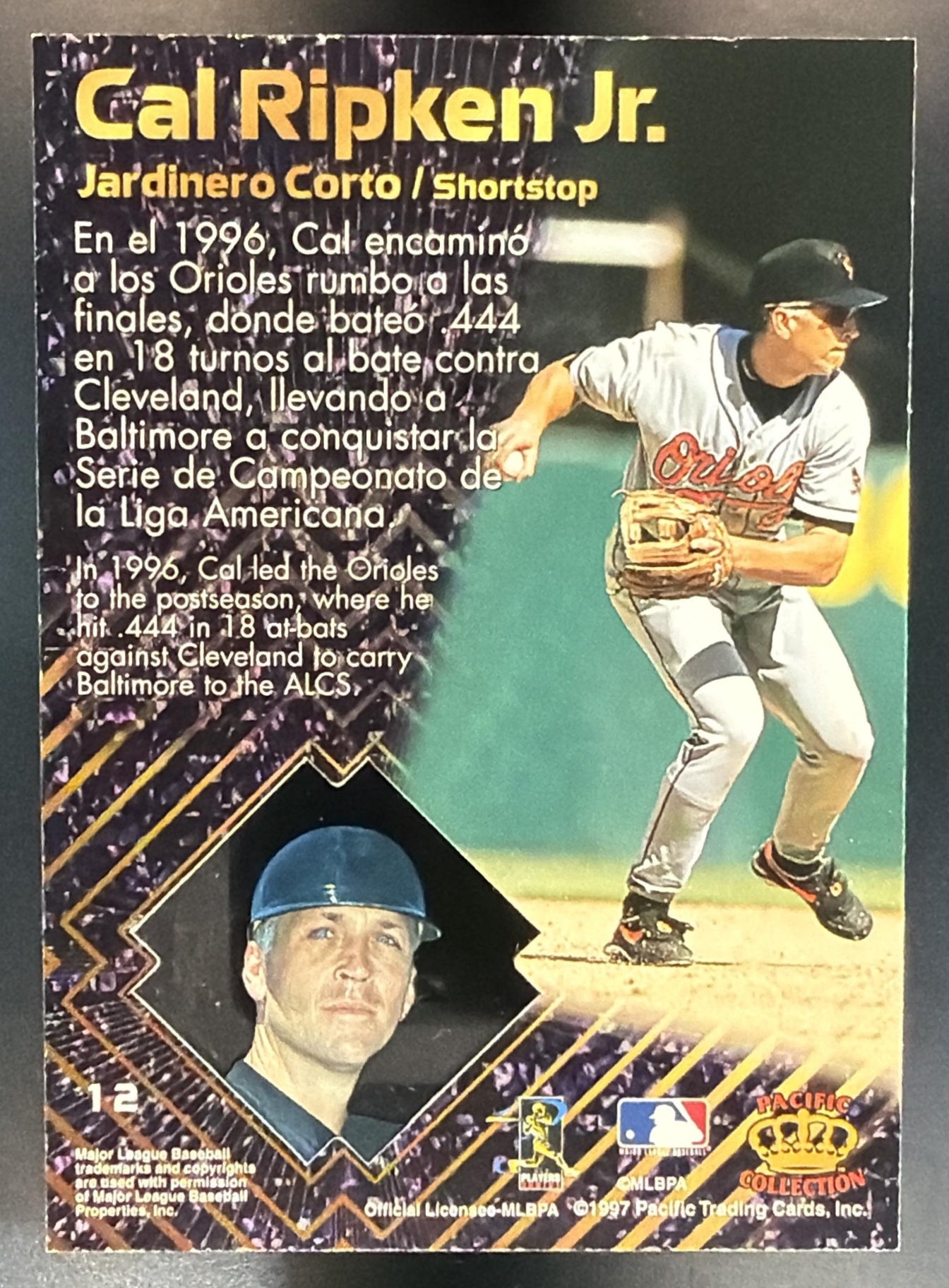 1997 Pacific Prism Invincible Cal Ripken Jr. #12 Orioles — back