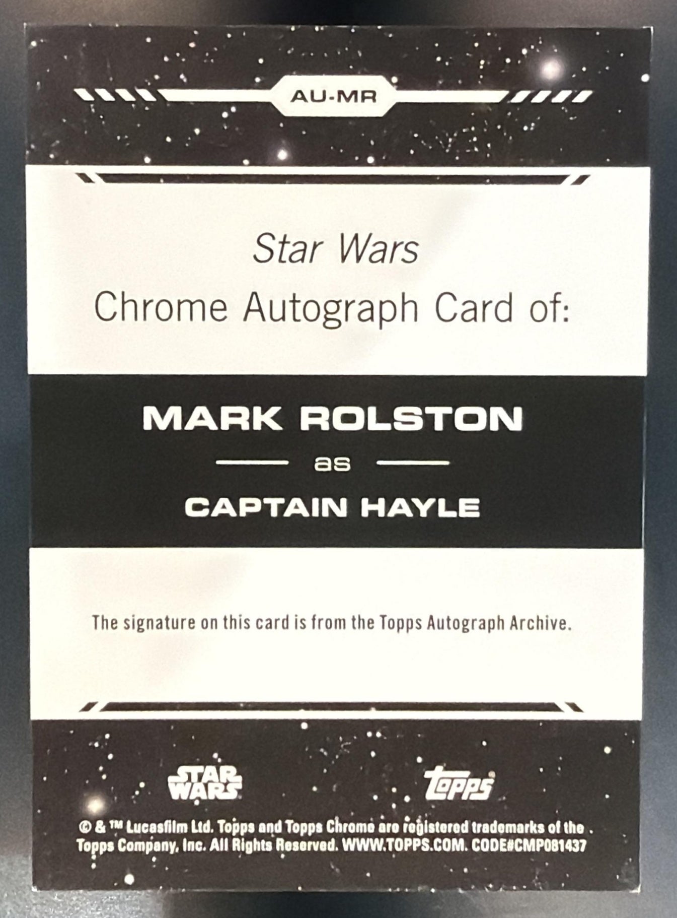 2024 Topps Chrome Star Wars Mark Rolston Auto Skywalker Blue Refractor /150 — back