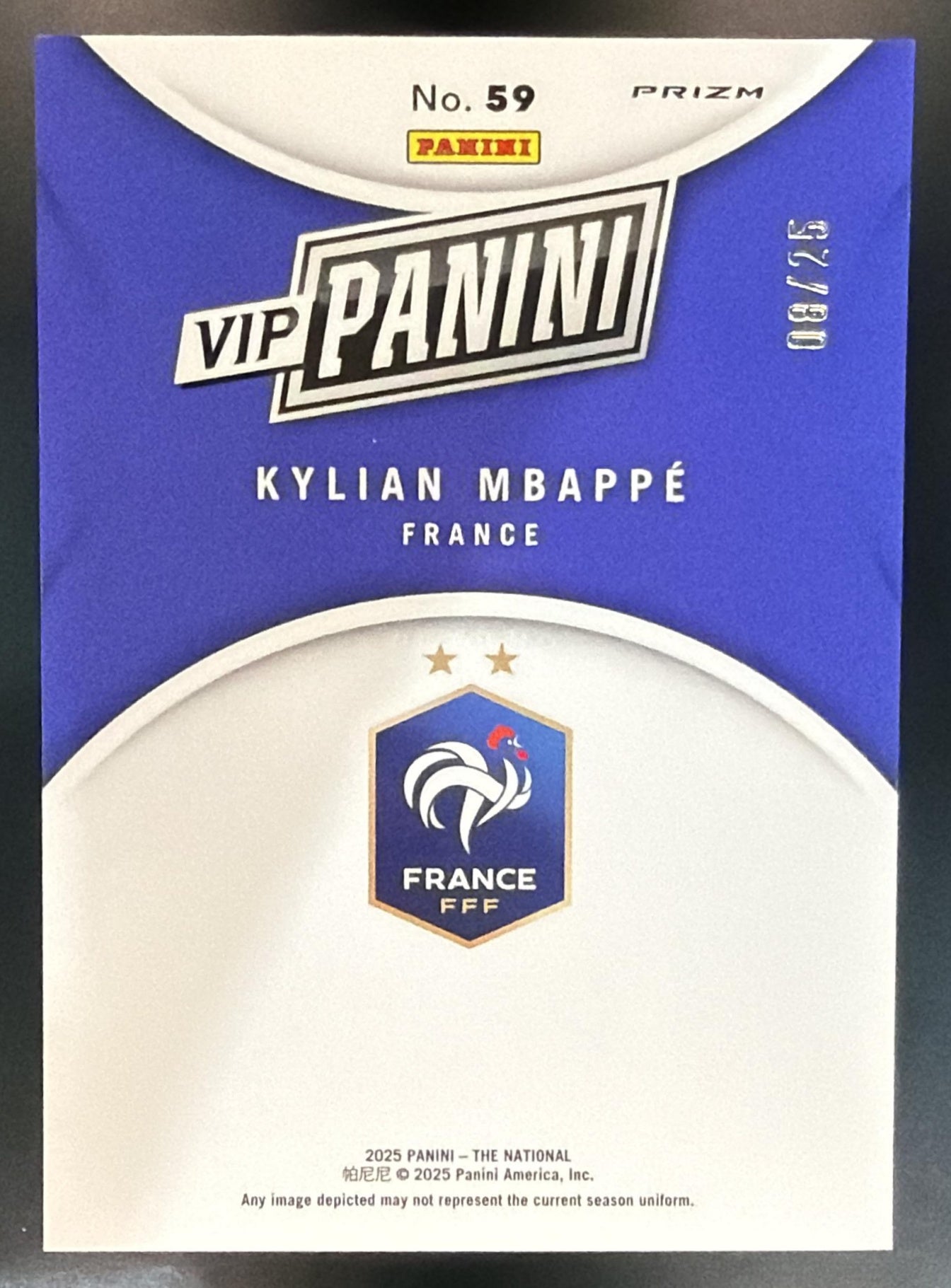 2025 Panini NSCC VIP Gold Packs Kylian Mbappe #59 Red/White/Blue /25 — back