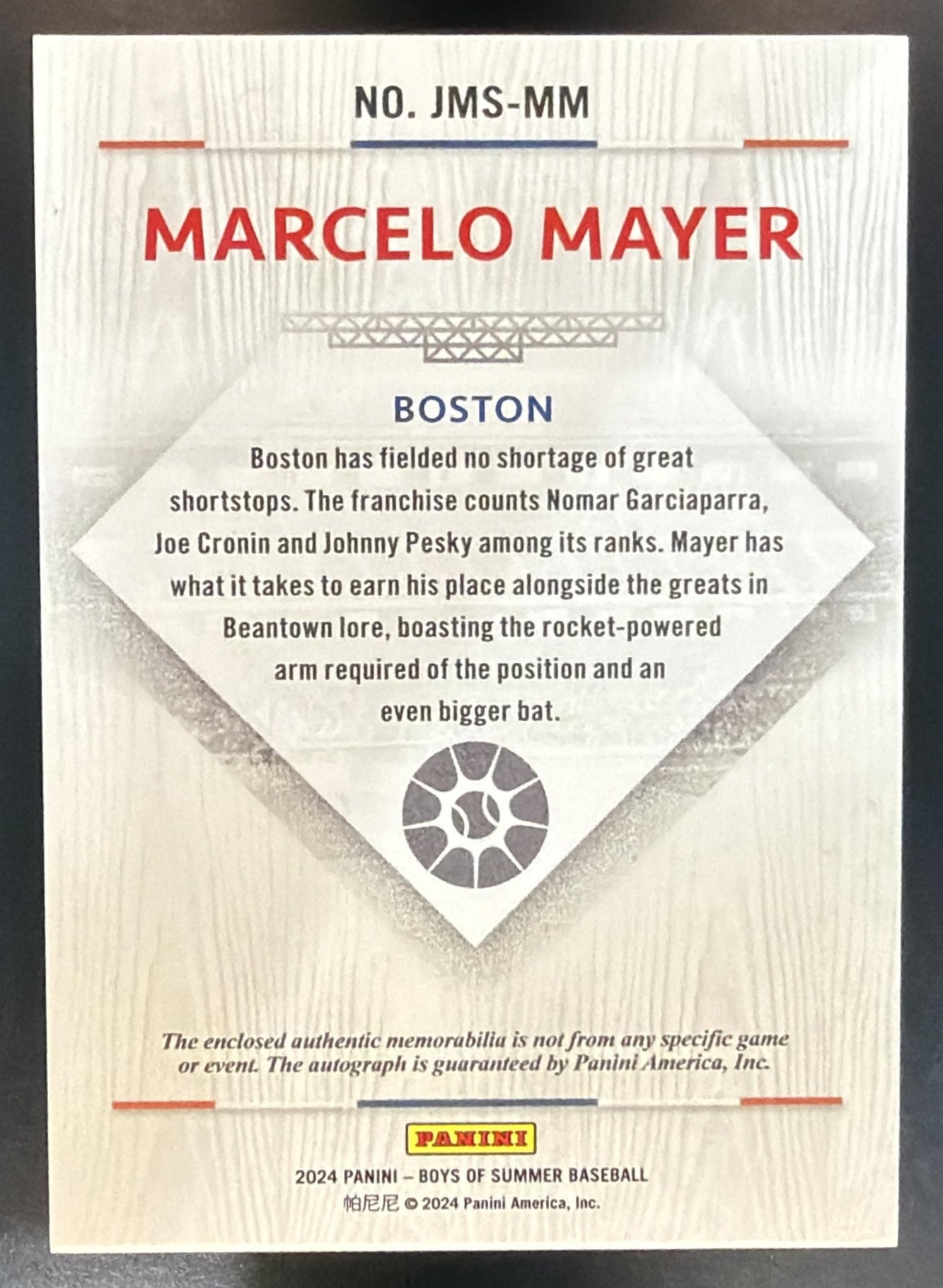 2024 Boys of Summer Marcelo Mayer Jumbo Prospect Material Silver /25 MEM Auto — back