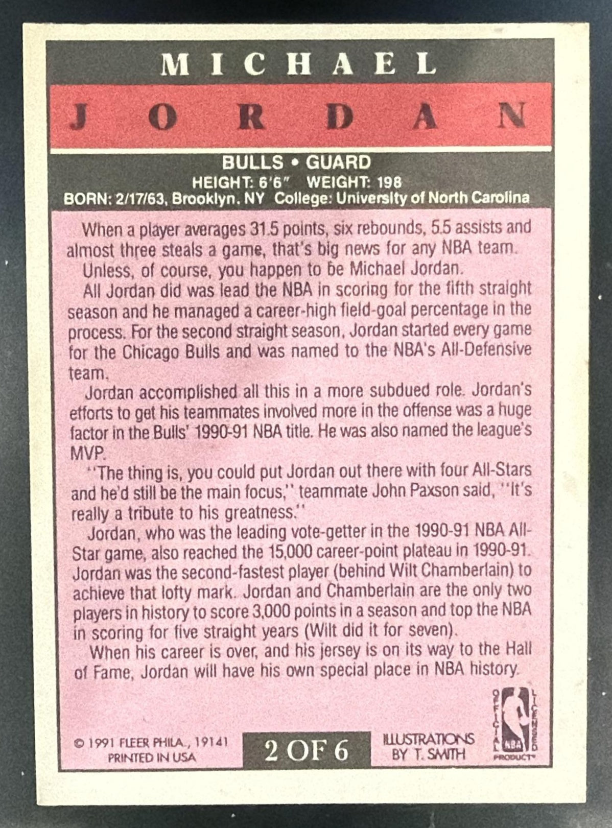 1991-92 Fleer Michael Jordan #2 Pro Visions Bulls — back