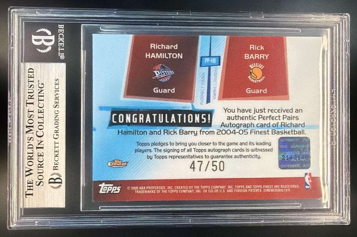 2004-05 Topps Finest Perfect Pairs Rick Barry Richard Hamilton Dual Auto BGS