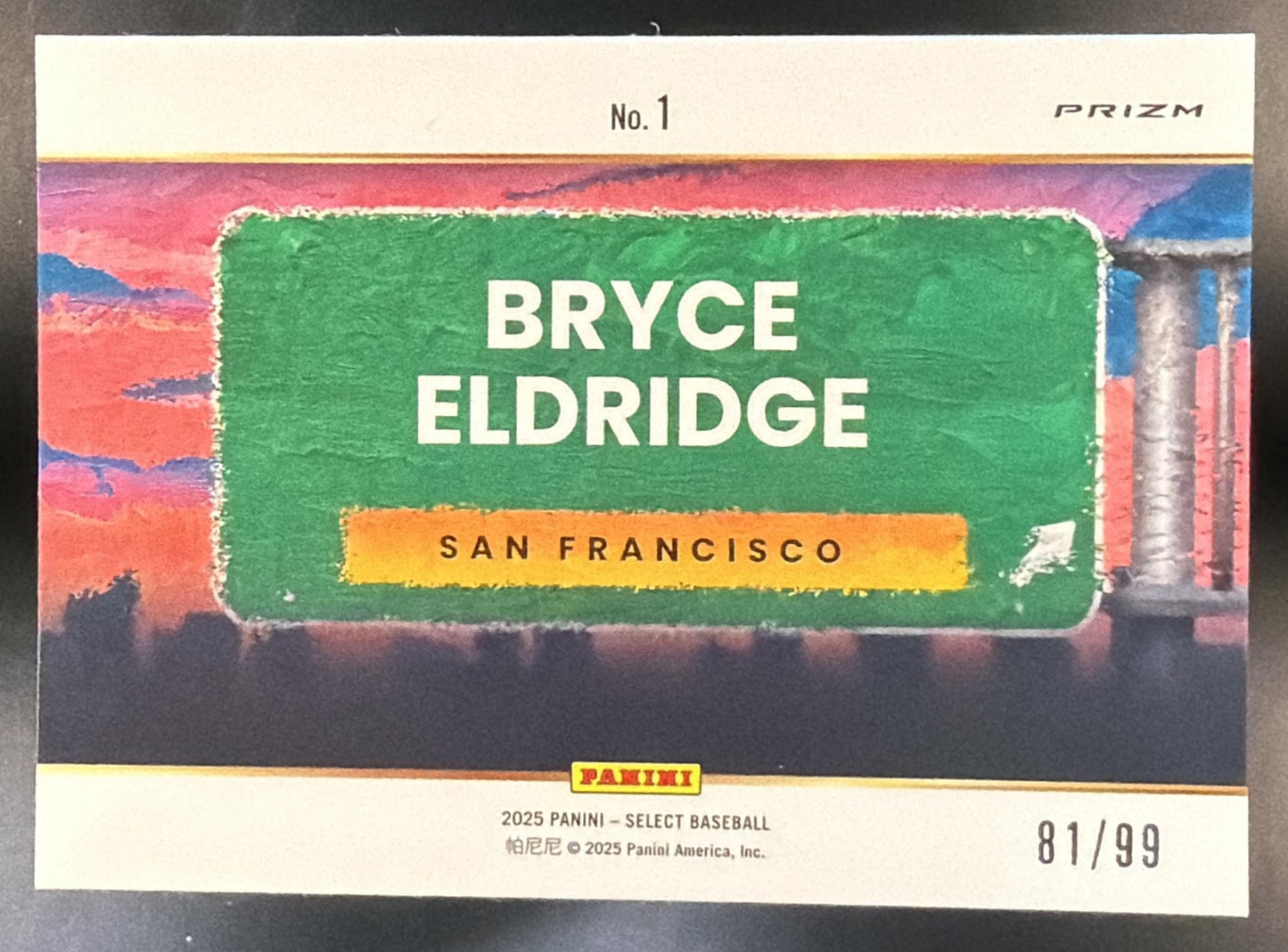 2025 Panini Select Bryce Eldridge #1 Destinations Red Prizm /99 Giants — back