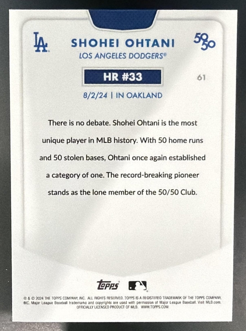 2024 Topps 50/50: Shohei Ohtani #61 Chrome Green 61/99 Dodgers — back