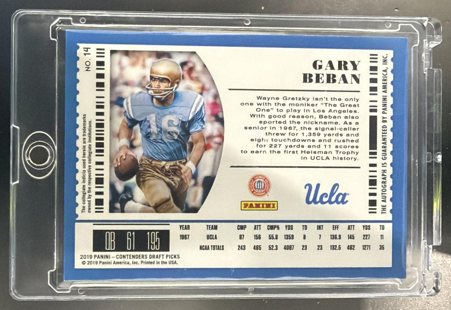 2019 Contenders Draft Picks Collegiate Gary Beban Ticket Signatures /10 Auto — back