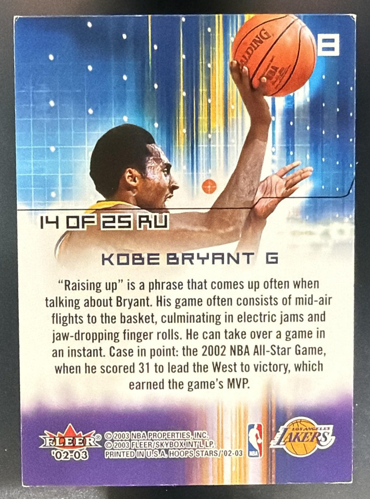 2002-03 Hoops Stars Kobe Bryant #14 RU Raising Up Lakers — back