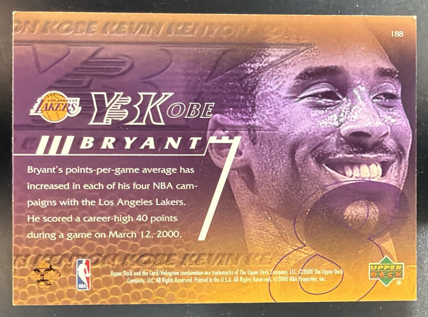 2000-01 Upper Deck Kobe Bryant #188 Lakers — back