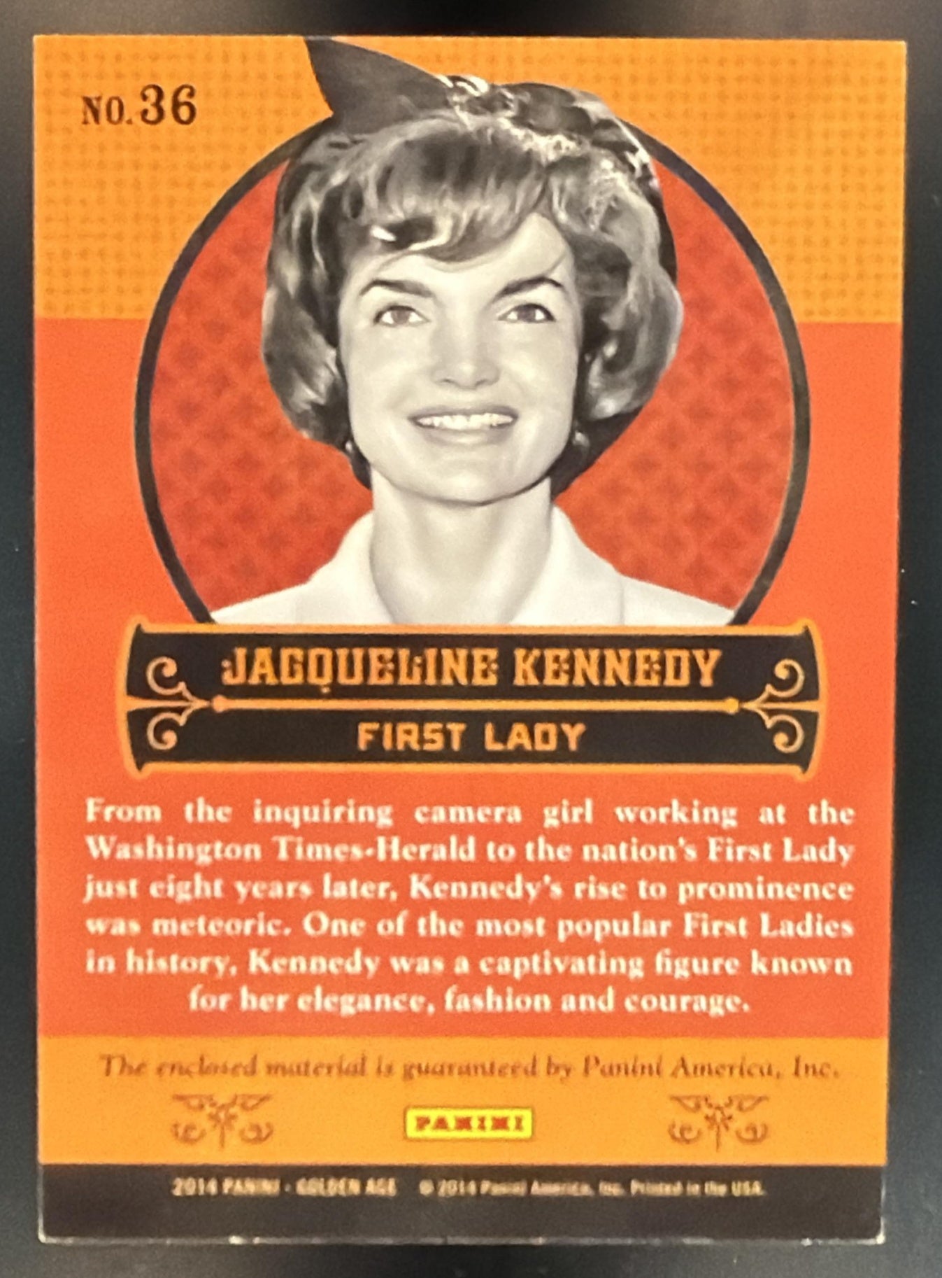 2014 Panini Golden Age Jacqueline Kennedy #36 Museum Memorabilia MEM — back
