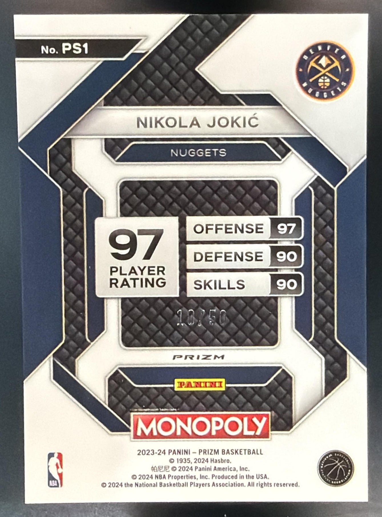 2023 Panini Prizm Monopoly Nikola Jokic All Star Purple Millionaire Shimmer /50 — back