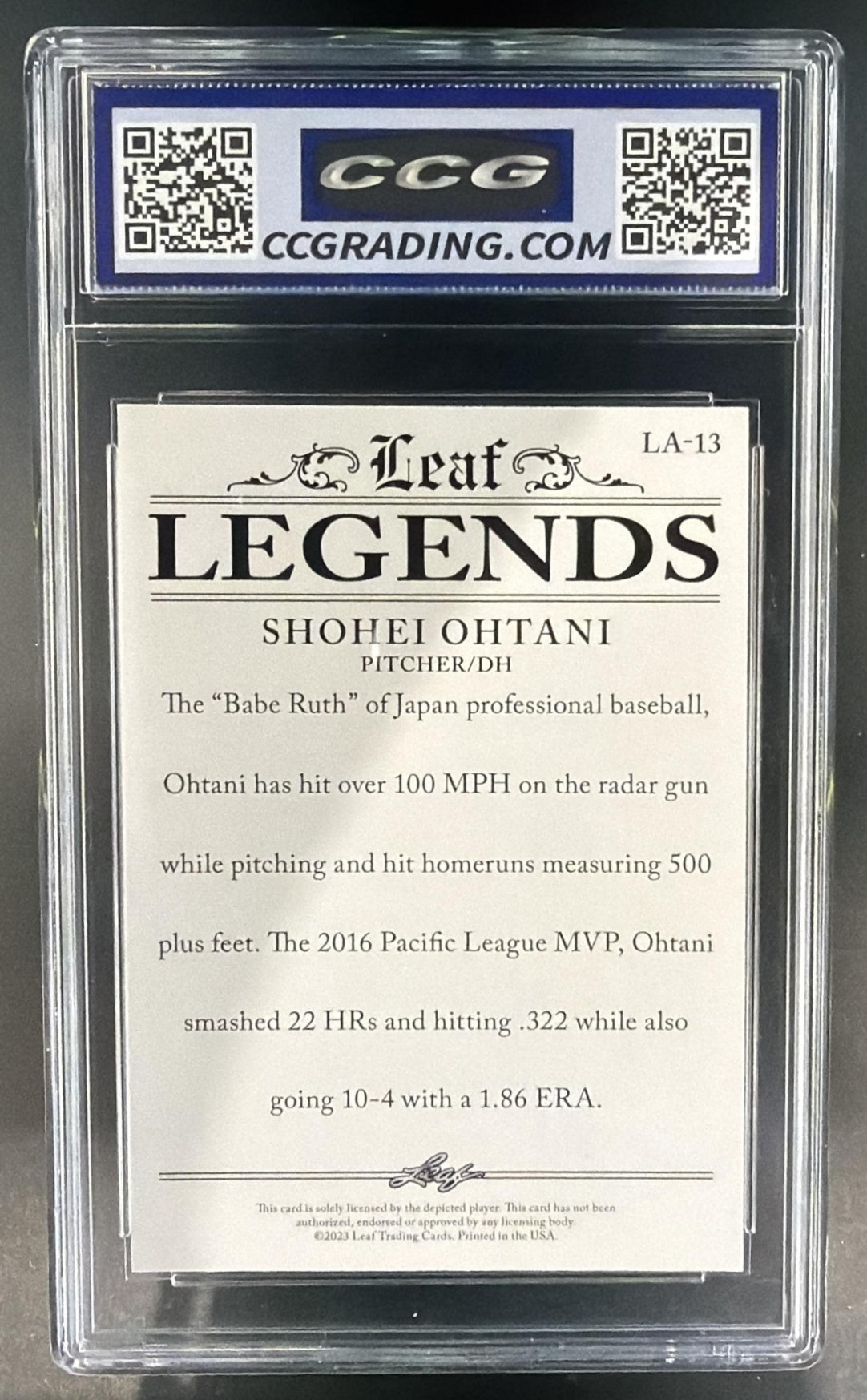 2023 Leaf Legends Shohei Ohtani CCG 10 — back