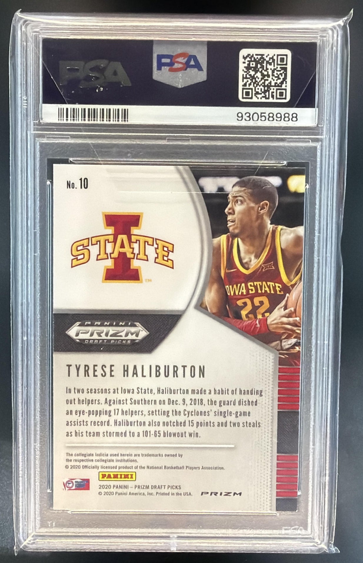 2020 Panini Prizm Draft Picks Collegiate Tyrese Haliburton Fast Break RC PSA 9 — back