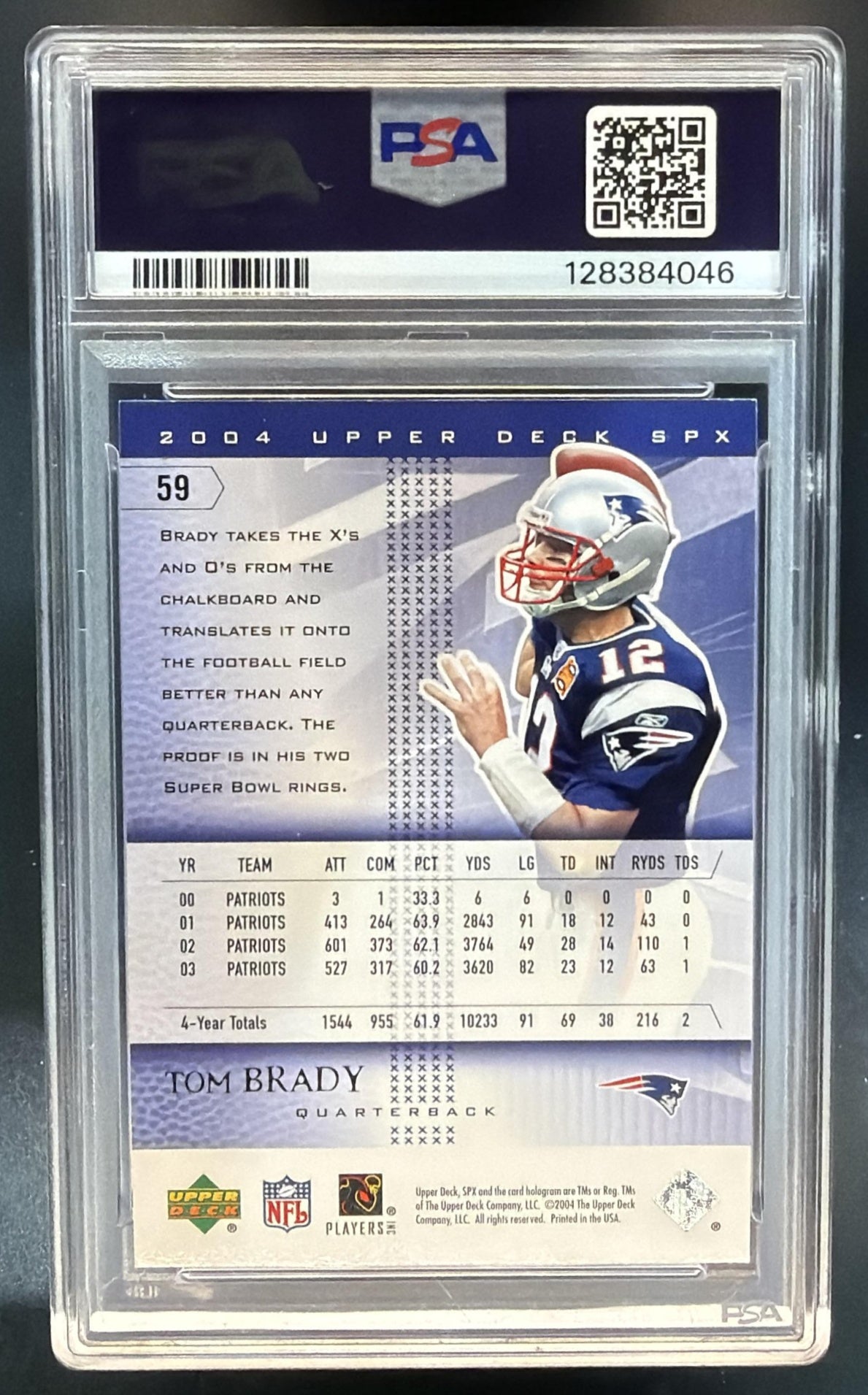 2004 SPx Tom Brady #59 Patriots PSA 8 — back