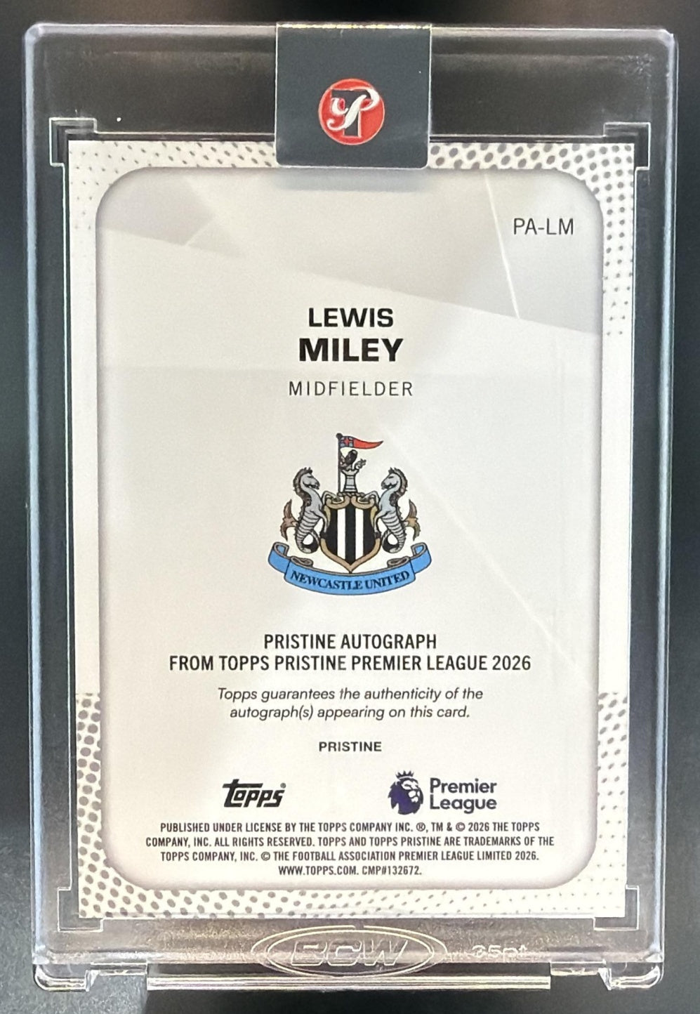 2025 Topps Pristine Premier League Lewis Miley #PA-LM Auto Green /150 — back