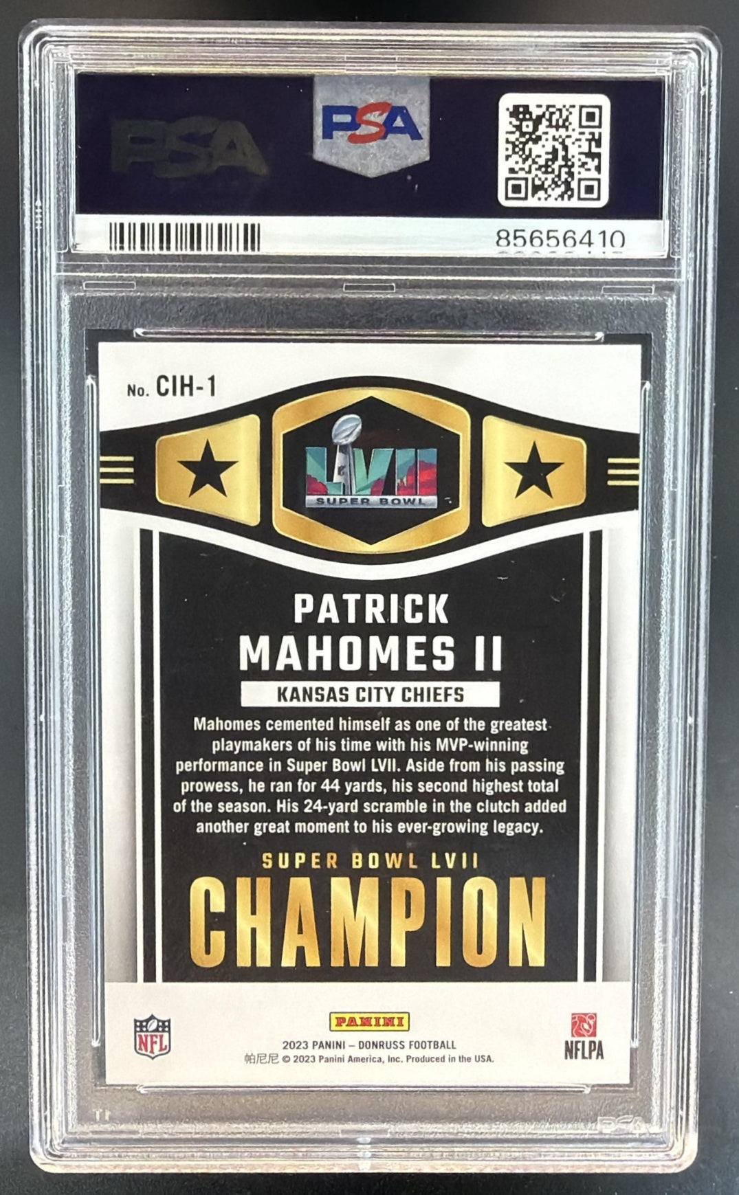 2023 Panini Donruss Patrick Mahomes II #CIH-1 Champ is Here Holo /100 PSA 10 — back
