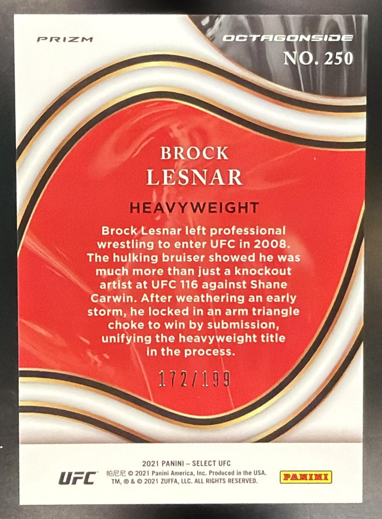 2021 Panini Select UFC Brock Lesnar #250 Red Disco Prizms 172/199 Octagonside — back
