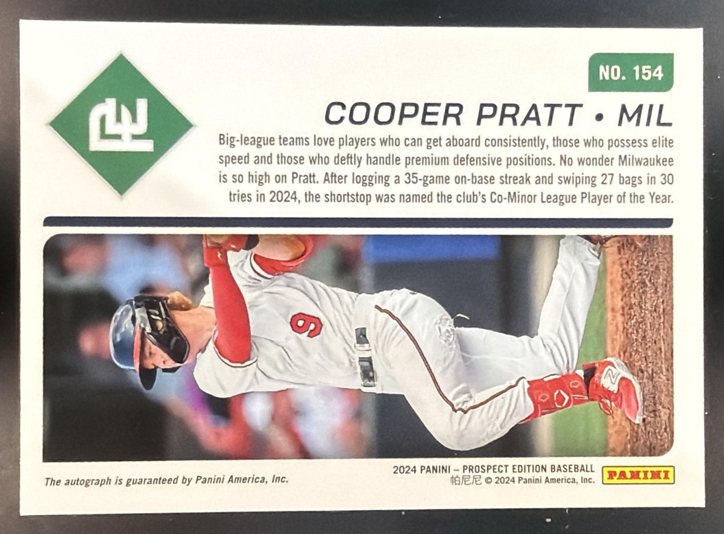 2024 Panini Prospect Edition Cooper Pratt #154 Holo Ticket Signatures Auto — back
