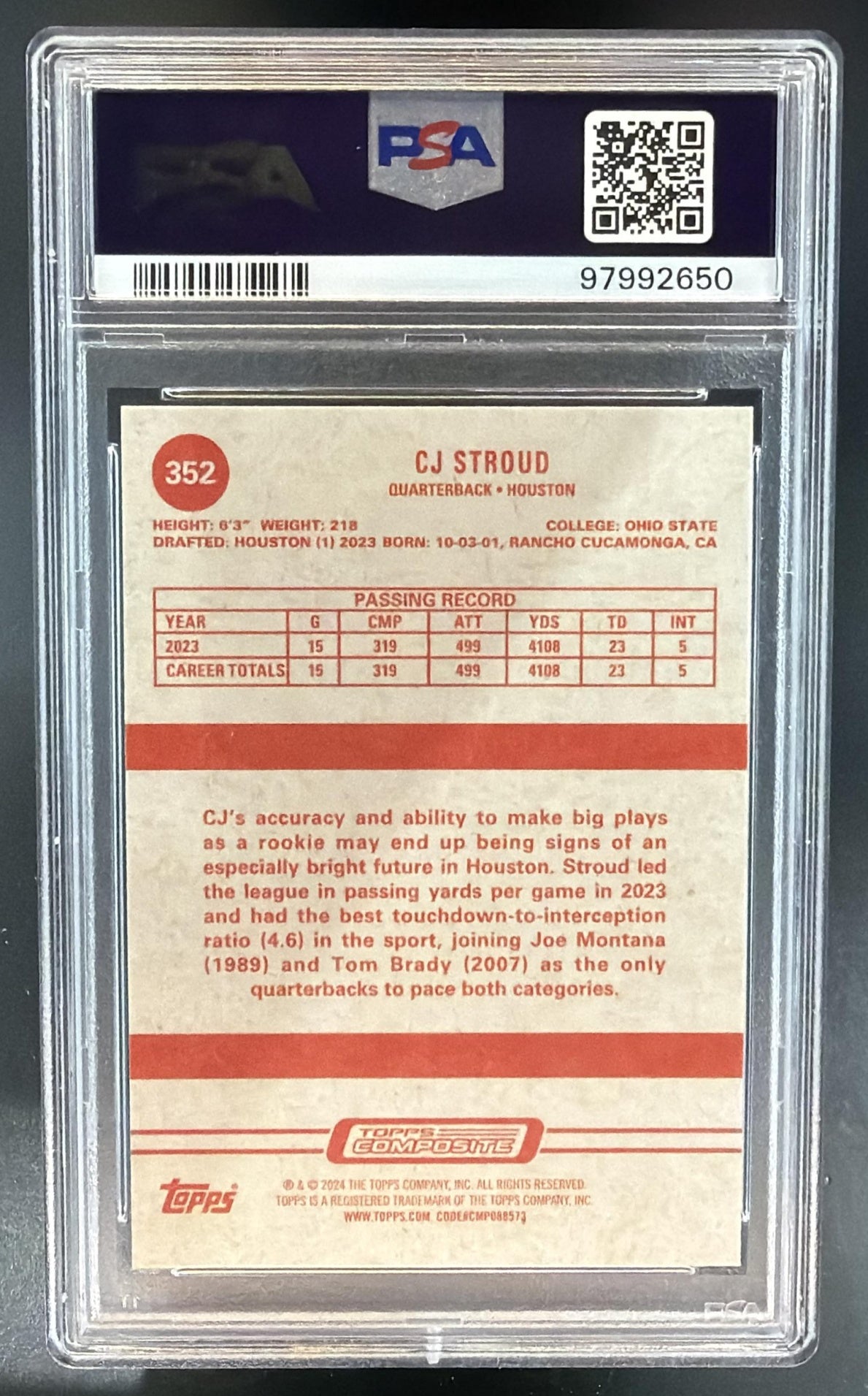 2023 Topps Composite CJ Stroud #352 RC Texans PSA 10 — back