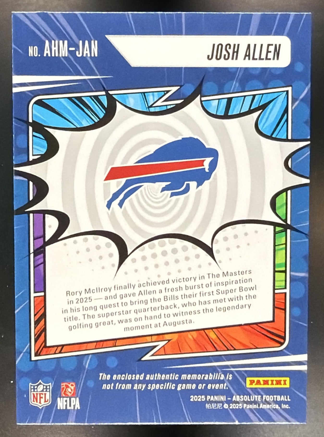 2025 Panini Absolute Josh Allen #AHM-JAN Heroes Memorabilia 8/115 MEM Bills — back