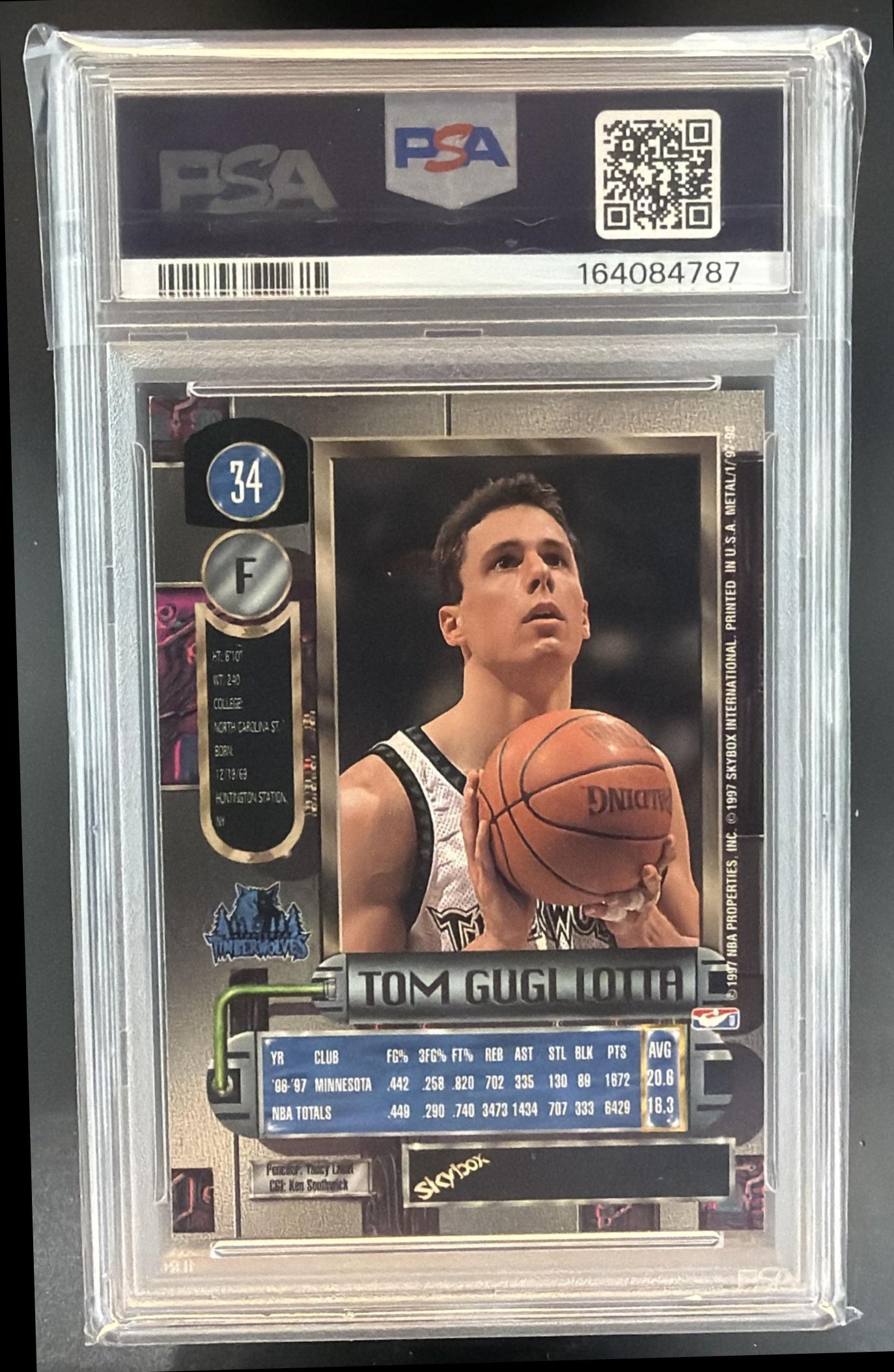 1997-98 Skybox Metal Universe Tom Gugliotta #34 Timberwolves PSA 8 — back