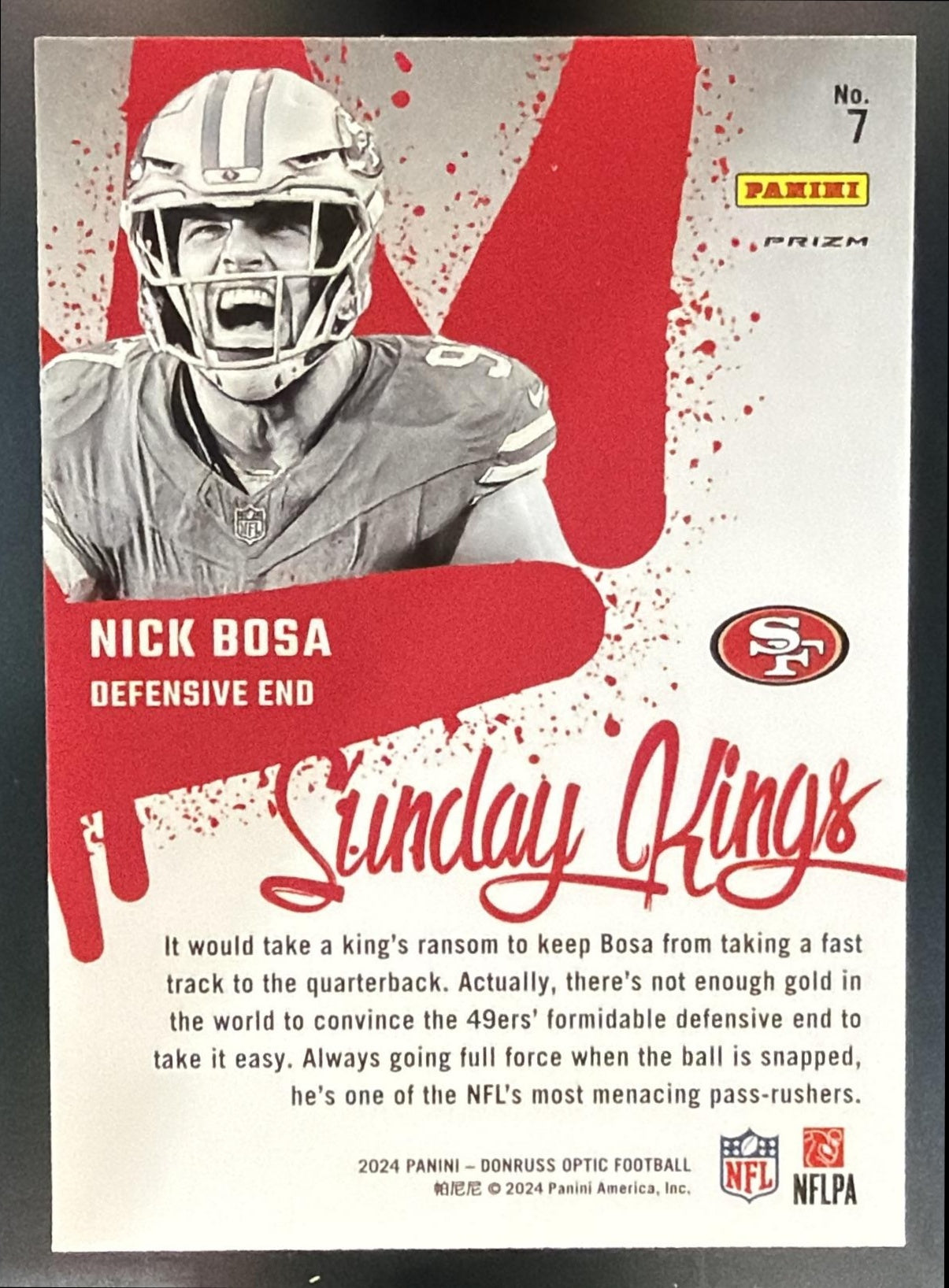 2024 Panini Donruss Optic Nick Bosa #7 Sunday Kings 49ers — back