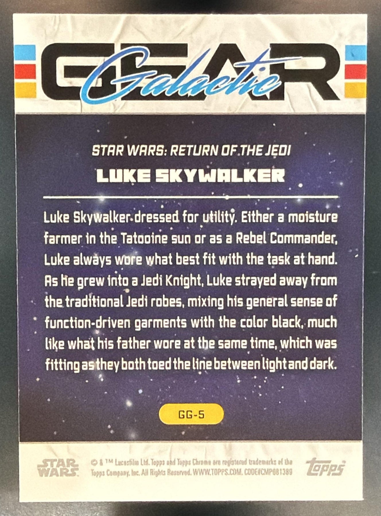 2024 Topps Chrome Star Wars Luke Skywalker #GG-5 Galactic Gear — back