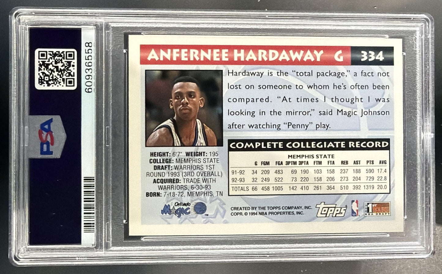 1993-94 Topps Anfernee Hardaway #334 RC Magic PSA 10 — back