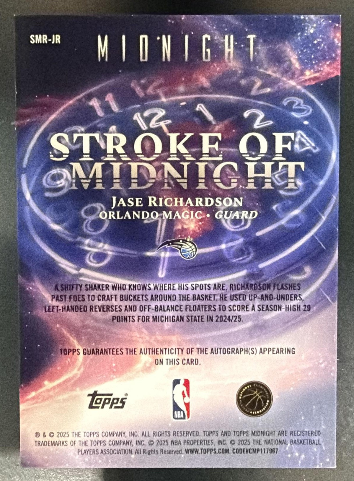 2025-26 Topps Midnight Jase Richardson #SMR-JR Stroke of Auto Rookies 4/12 Magic — back