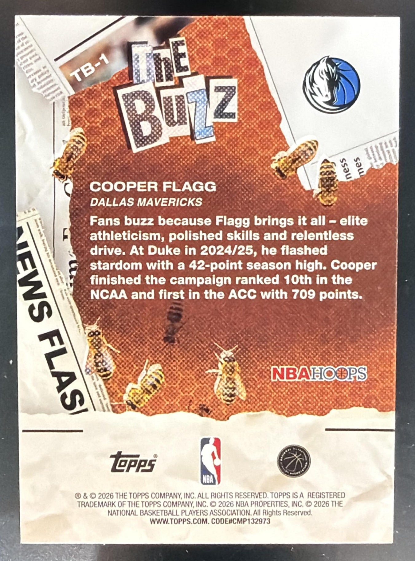 2025-26 Topps Hoops Cooper Flagg #TB-1 The Buzz RC Mavericks — back