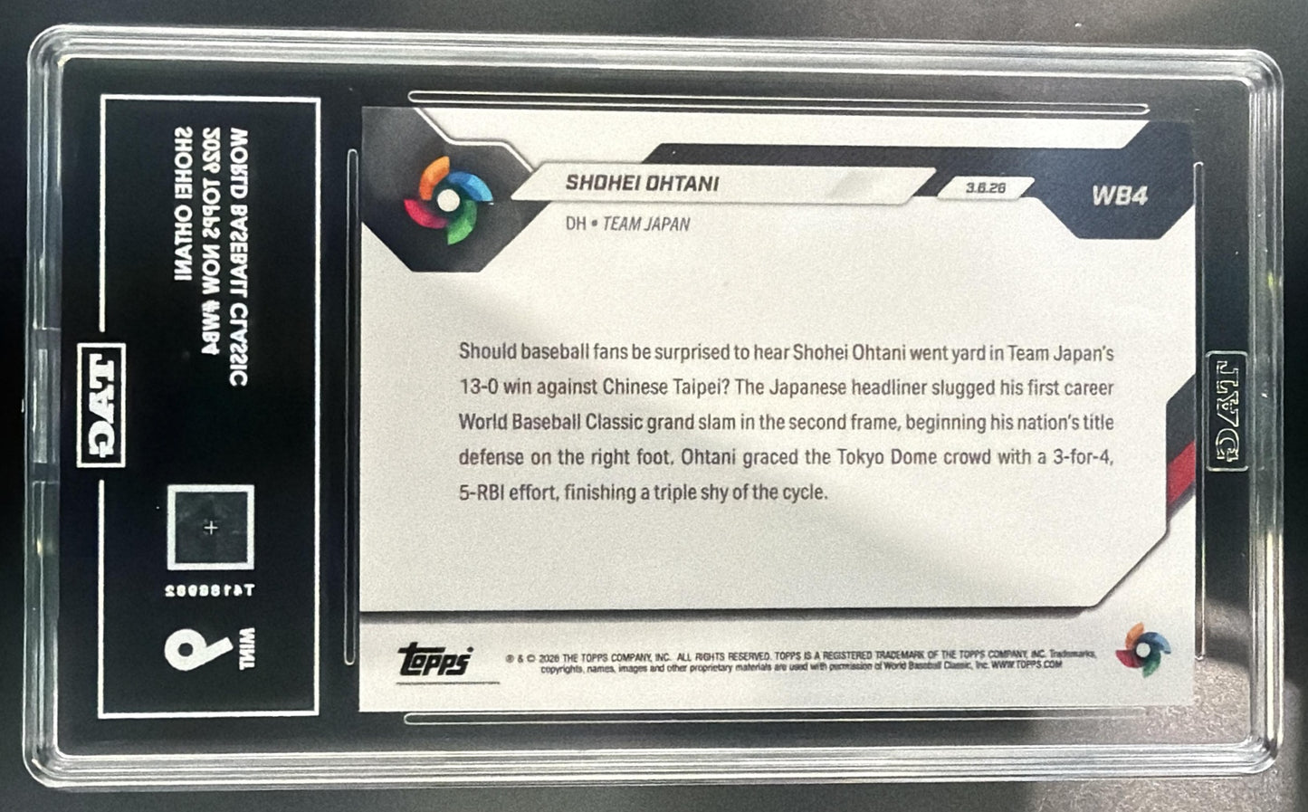 2026 Topps Now World Baseball Classic Shohei Ohtani #WB4 JPN TAG 9 — back