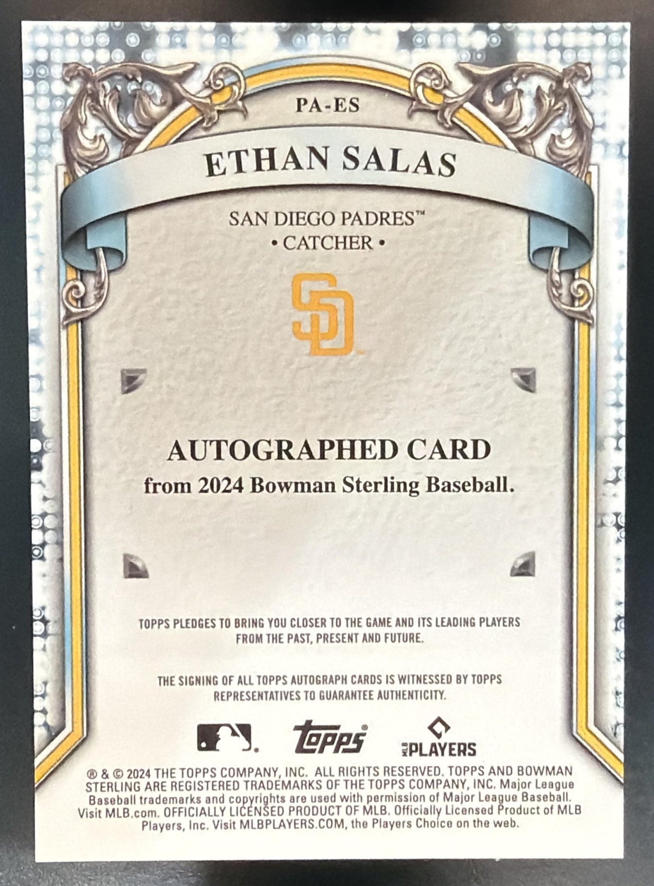 2024 Bowman Sterling Ethan Salas #PA-ES Prospect Auto Padres — back