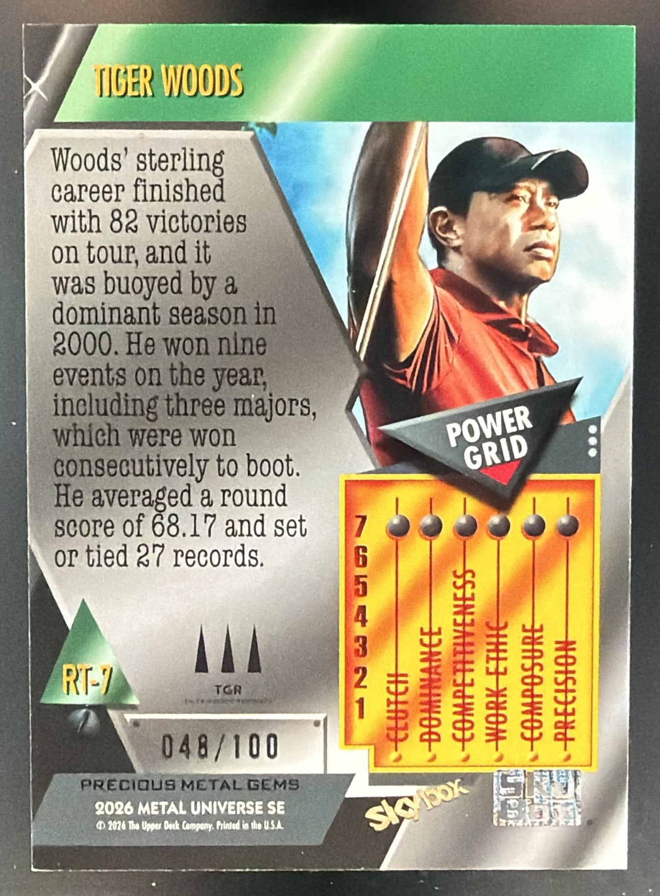2026 Skybox Metal Universe SE Tiger Woods PMG Retro Precious Metal Gems /100 — back