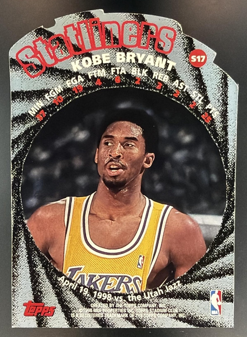 1998-99 Topps 99 Stadium Club Kobe Bryant #S17 Statliners Lakers — back
