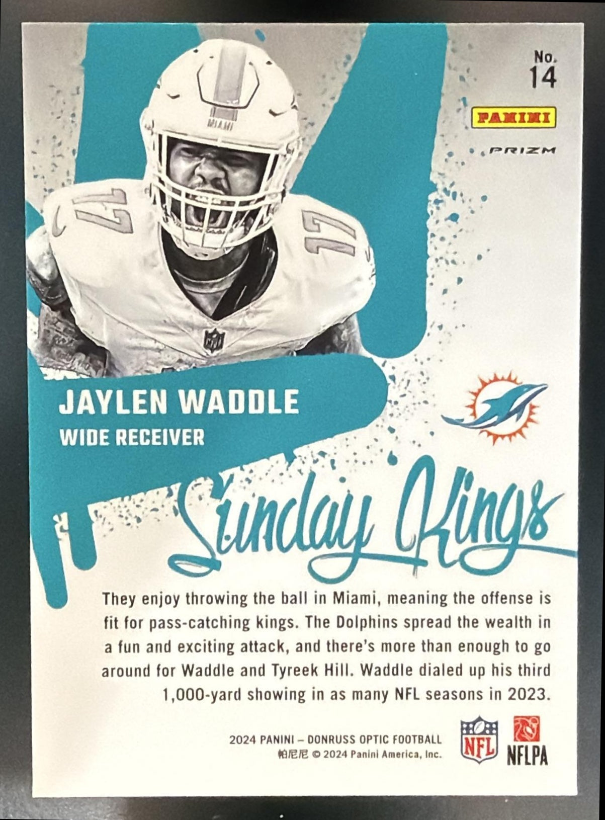 2024 Panini Donruss Optic Jaylen Waddle #14 Sunday Kings Dolphins — back