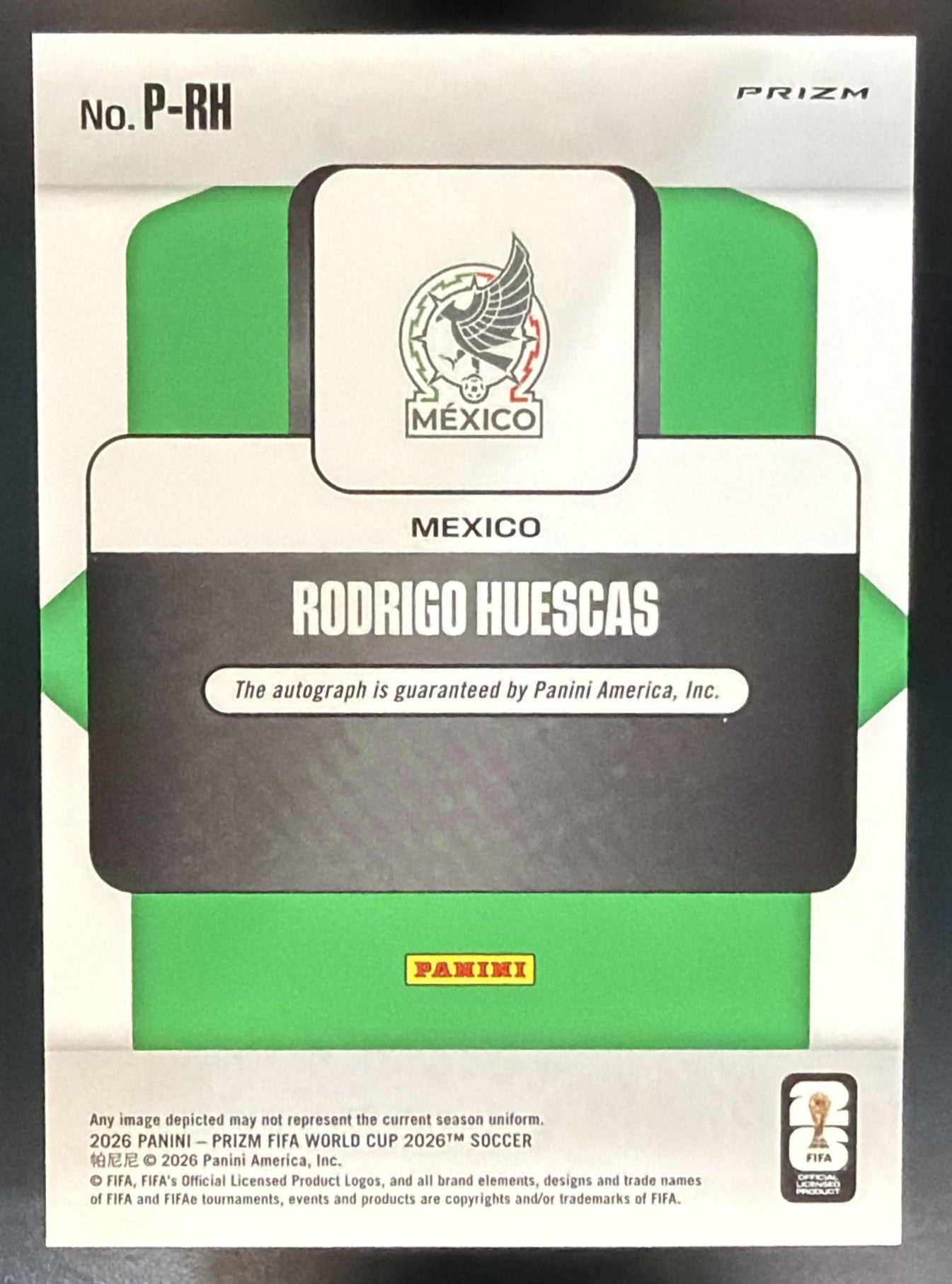 2026 Panini Prizm World Cup Rodrigo Huescas #P-RH Penmanship Wave Auto Mexico — back