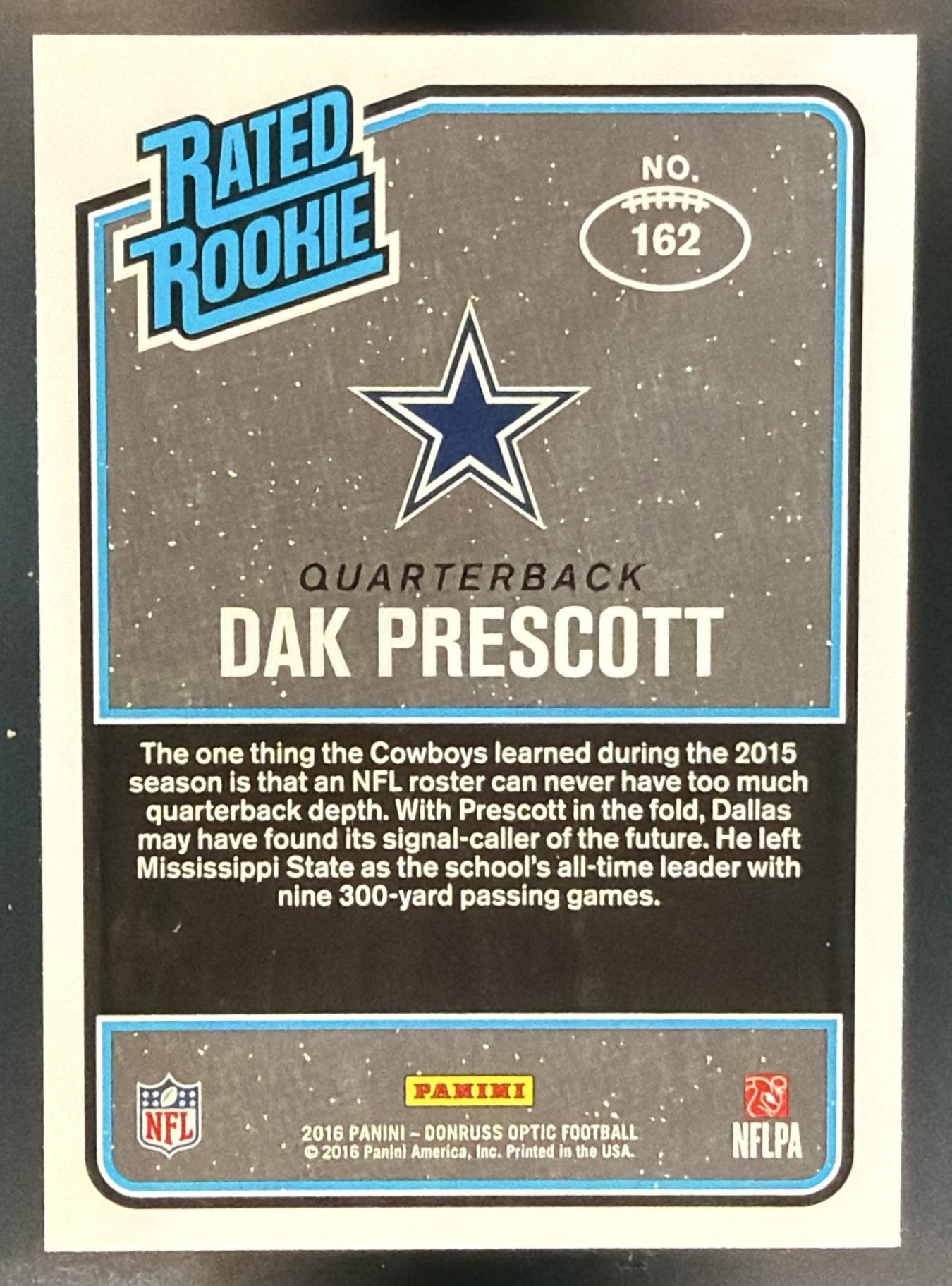 2016 Panini Donruss Optic Dak Prescott #162 RC Cowboys — back