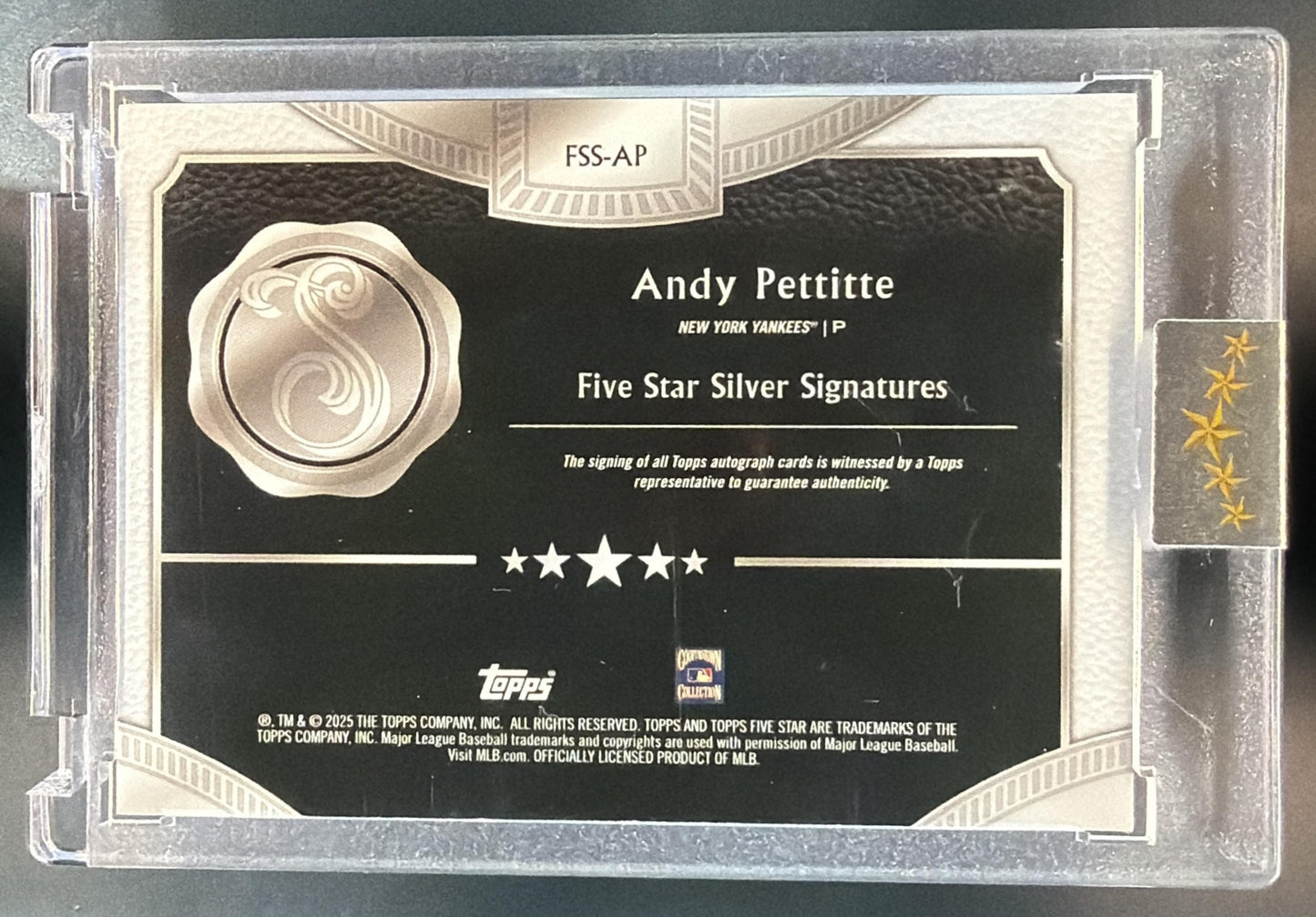 2025 Topps Five Star Andy Pettitte #FSS-AP Silver Signature Blue /20 Auto — back