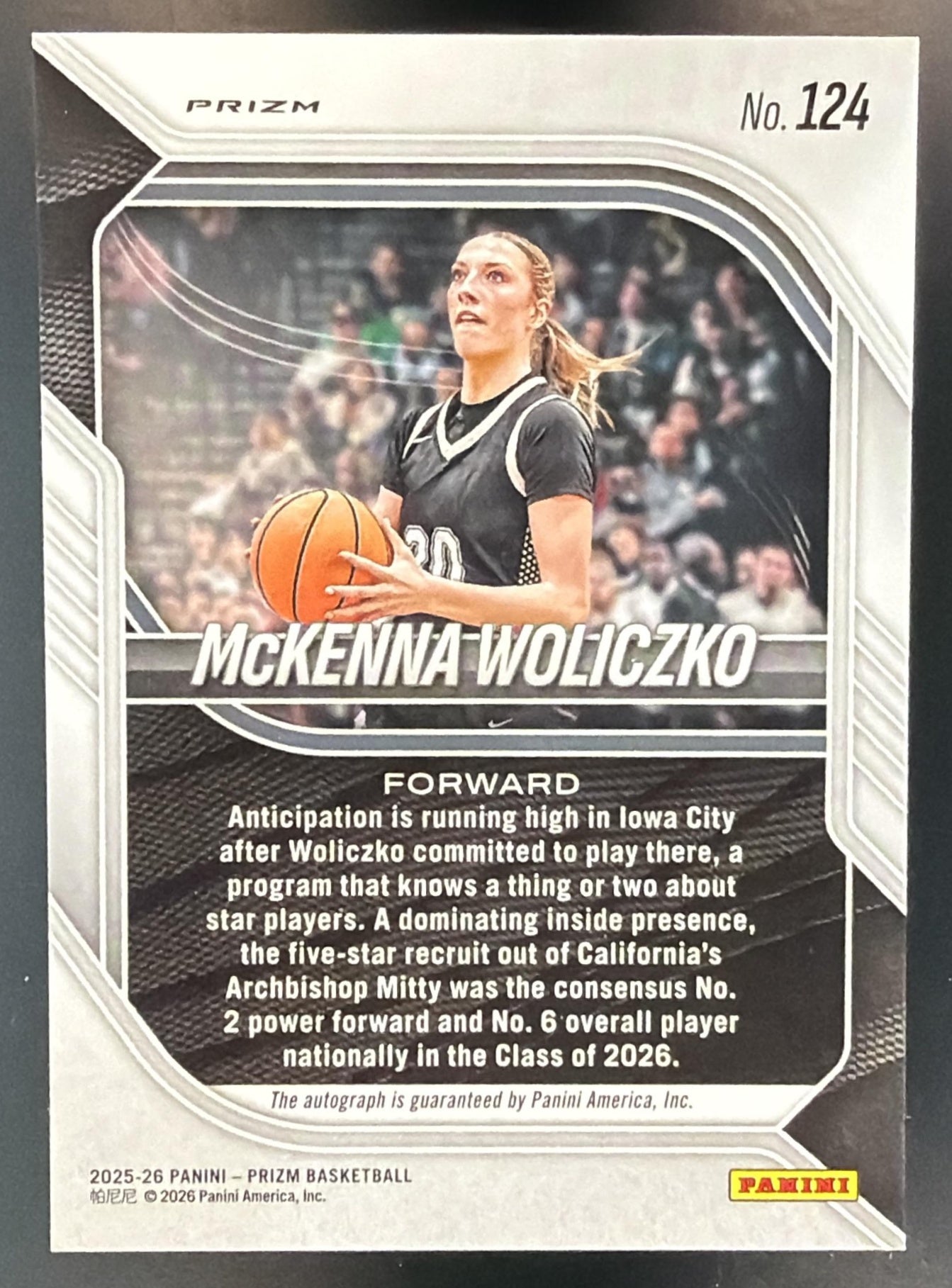 2025-26 Panini Prizm McKenna Woliczko #124 Prizms Auto Green — back